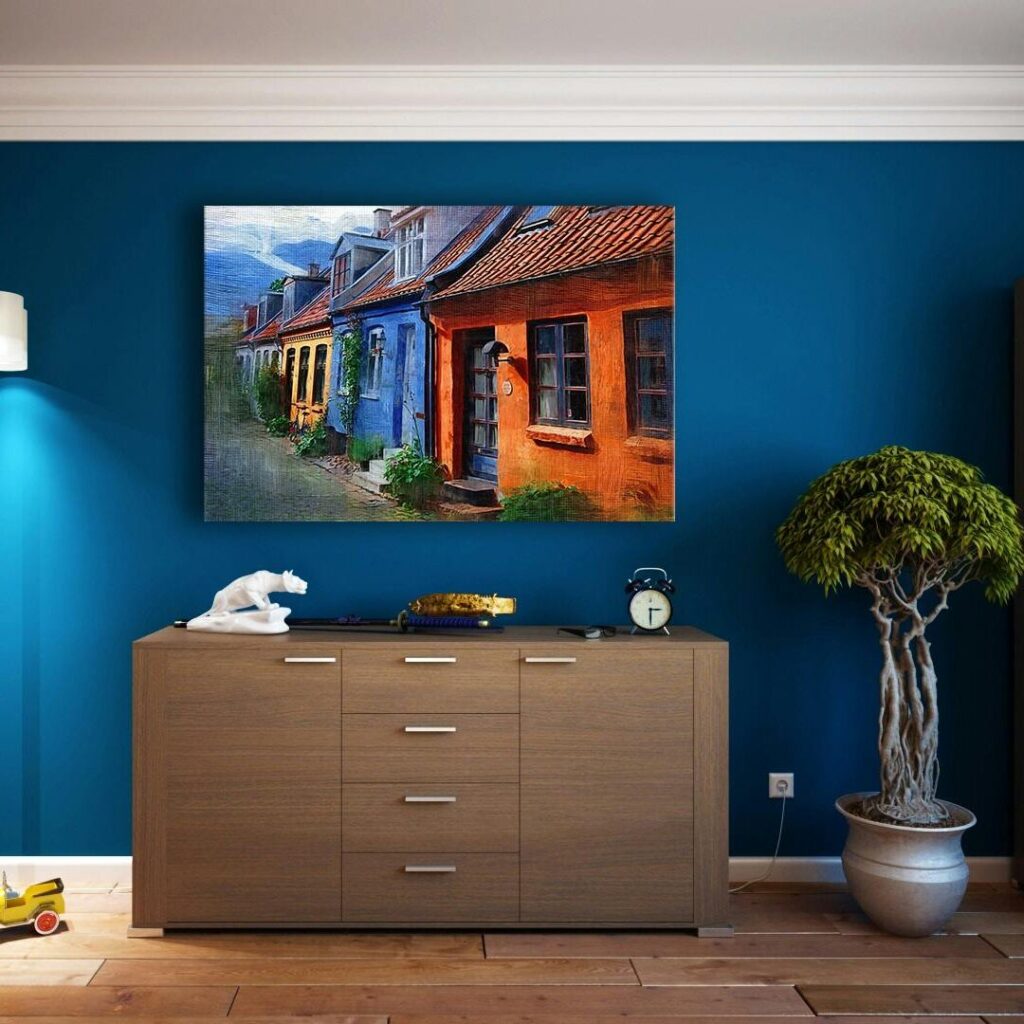 pexels-photo-271816-271816 A modern living room featuring stylish bookshelves, a vibrant painting, and minimalistic decor.